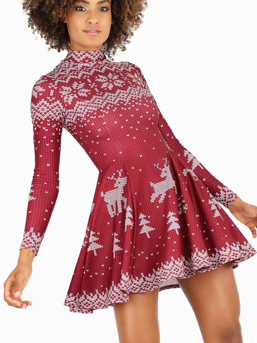 Blackmilk Christmas Still Not Actually Knitted Long Sleeve Mini Skater Dress